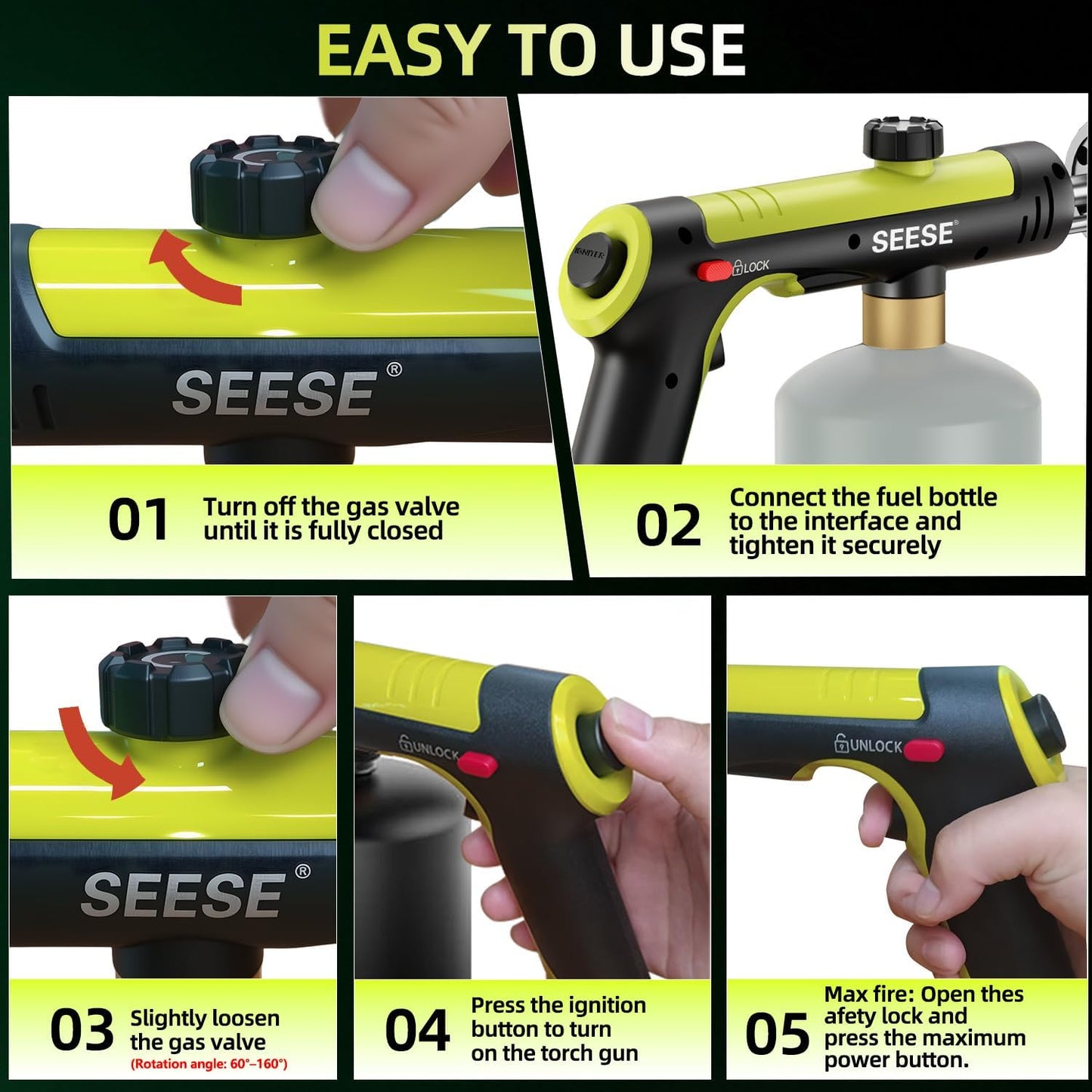 High-Intensity Propane Torch with One-Touch Max Fire & Safety Lock