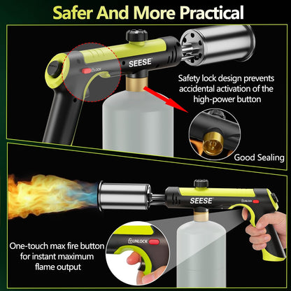 One-touch propane torch with adjustable flame control for charcoal, campfires, BBQ, and outdoor cooking
