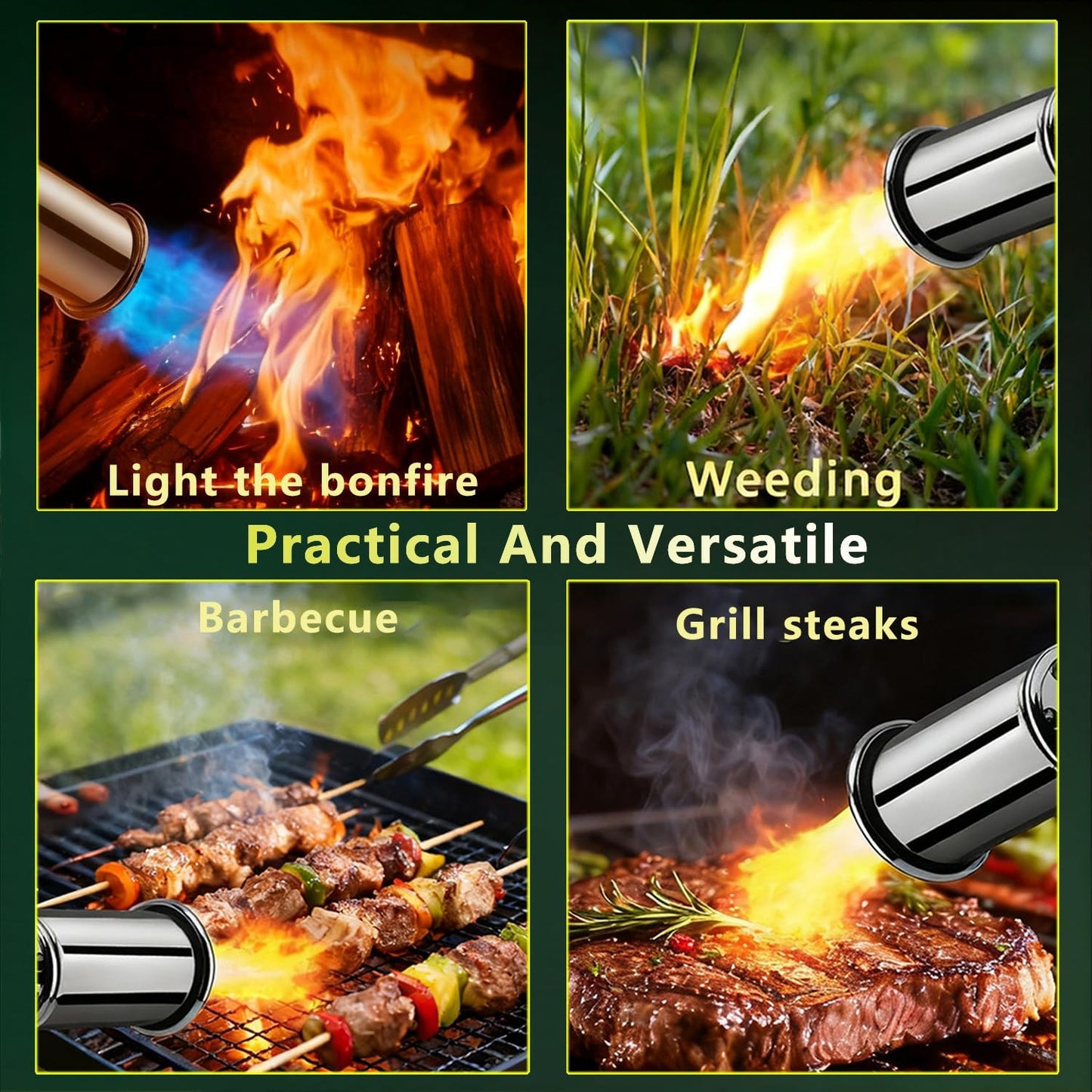 Propane Torch(Propane Tank Not Included) - One-Touch Ignition & Adjustable Max Power Flame for BBQ, Searing & Outdoor Fire Starting