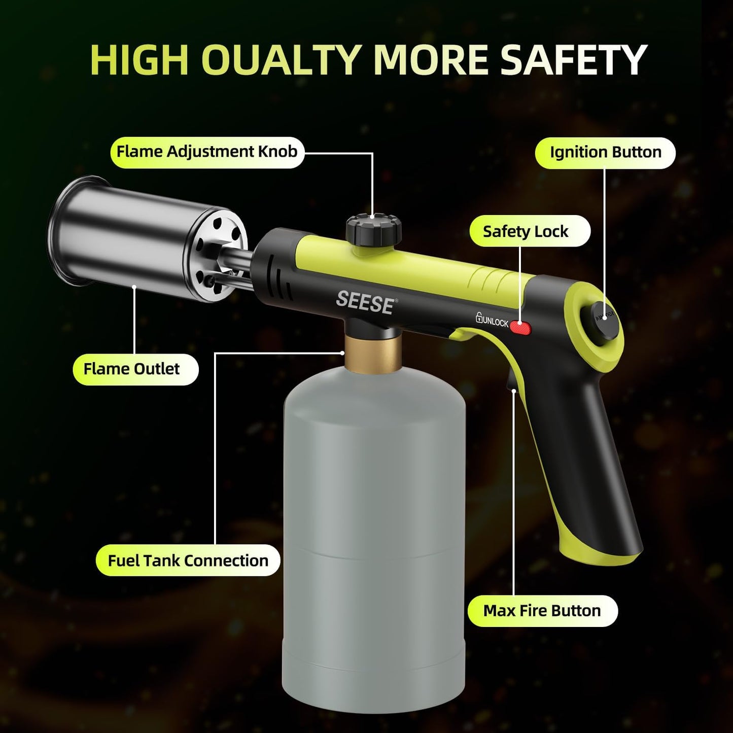 High-Intensity Propane Torch with One-Touch Max Fire & Safety Lock