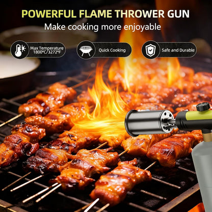 One-touch propane torch with adjustable flame control for charcoal, campfires, BBQ, and outdoor cooking
